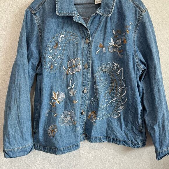 VTG White Stag Womens XL Jacket Embroidered Floral Paisly Denim Boho Festival - Picture 7 of 10
